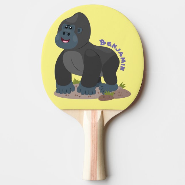 Cute happy big gorilla cartoon illustration ping pong paddle (Front)