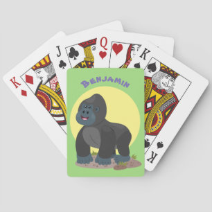 Cute happy big gorilla cartoon illustration playing cards