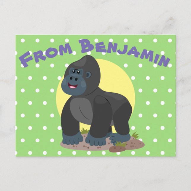 Cute happy big gorilla cartoon illustration postcard (Front)