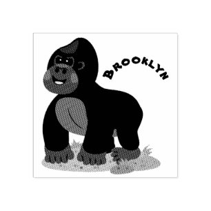 Cute happy big gorilla cartoon illustration rubber stamp