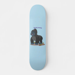 Cute happy big gorilla cartoon illustration skateboard
