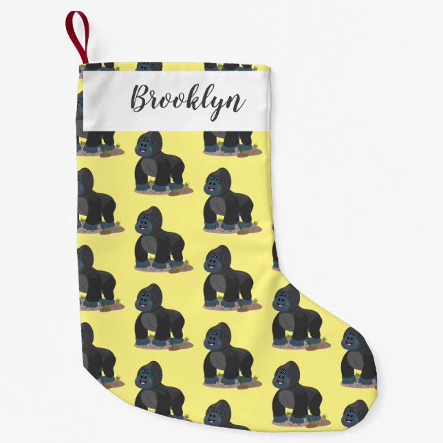 Cute happy big gorilla cartoon illustration small christmas stocking (Front)
