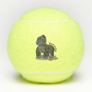 Cute happy big gorilla cartoon illustration tennis balls
