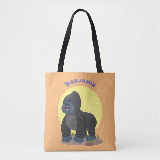 Cute happy big gorilla cartoon illustration tote bag (Front)