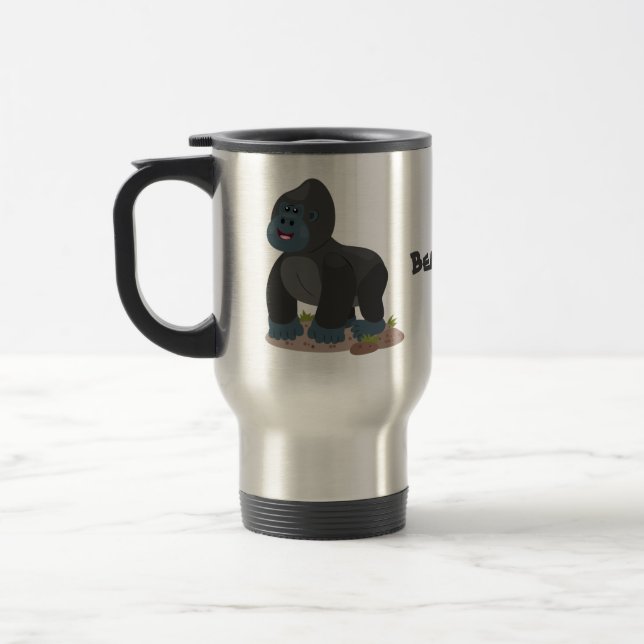 Cute happy big gorilla cartoon illustration travel mug (Left)