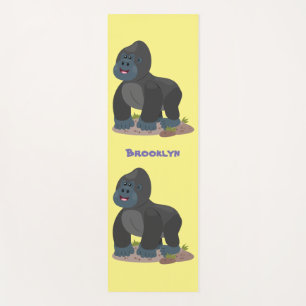 Cute happy big gorilla cartoon illustration yoga mat