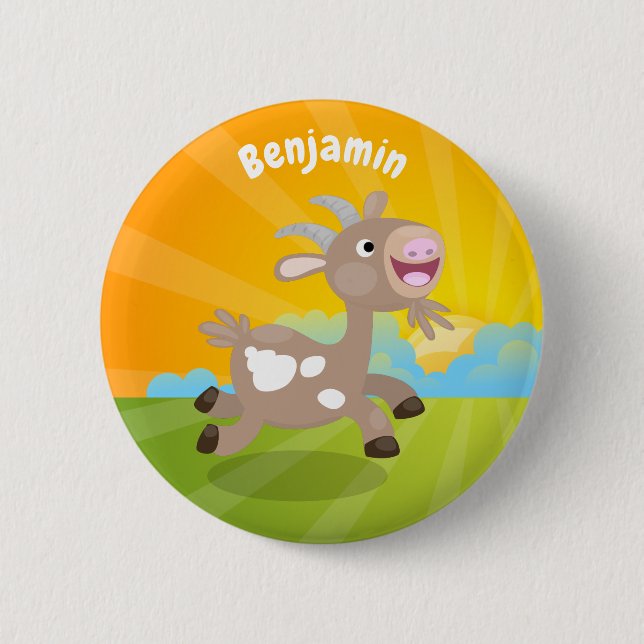 Cute happy billy goat cartoon 6 cm round badge (Front)