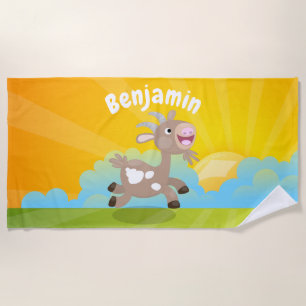 Cute happy billy goat cartoon beach towel