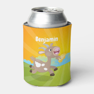 Cute happy billy goat cartoon can cooler