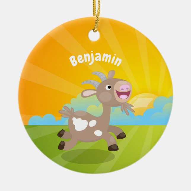 Cute happy billy goat cartoon ceramic tree decoration (Front)