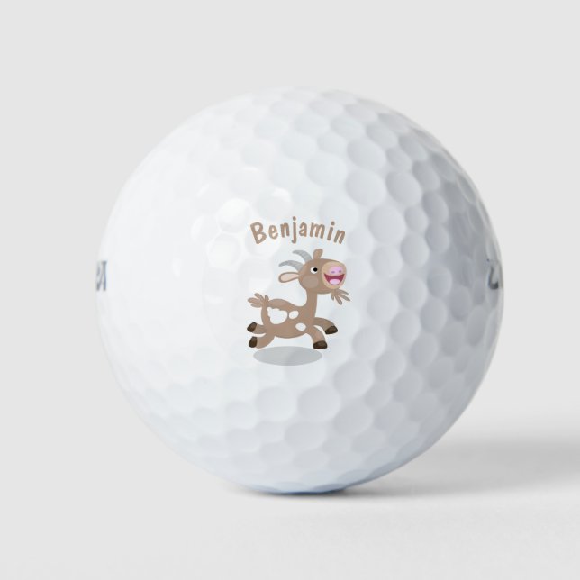 Cute happy billy goat cartoon golf balls (Front)