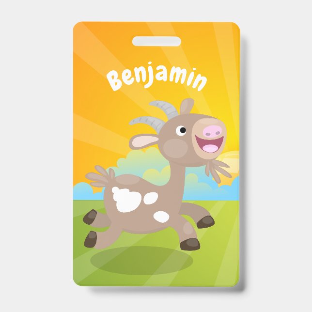 Cute happy billy goat cartoon ID badge (Front)