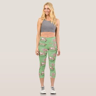 Cute happy billy goat cartoon illustration capri leggings