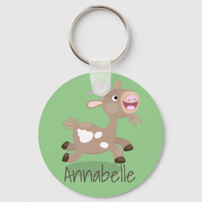 Cute happy billy goat cartoon illustration key ring (Front)