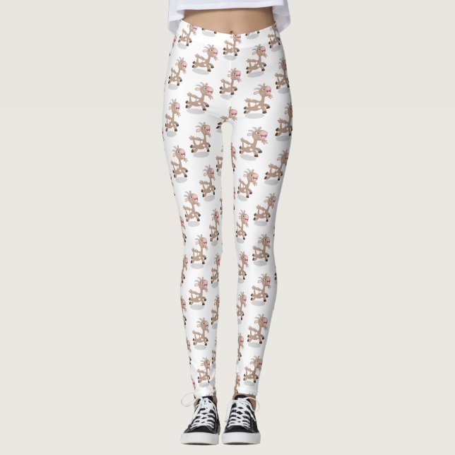 Cute happy billy goat cartoon illustration leggings (Front)