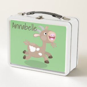 Cute happy billy goat cartoon illustration metal lunch box
