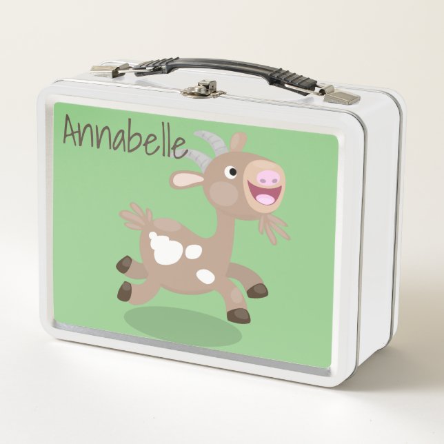 Cute happy billy goat cartoon illustration metal lunch box (Front)