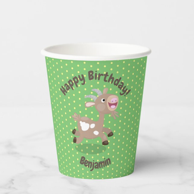 Cute happy billy goat cartoon illustration paper cups (Front)