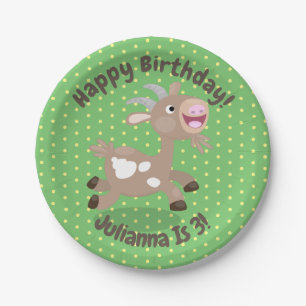 Cute happy billy goat cartoon illustration paper plate