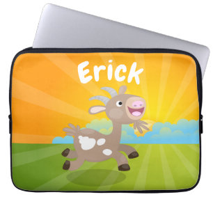 Cute happy billy goat cartoon laptop sleeve