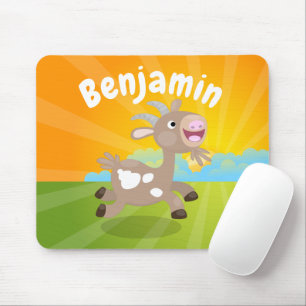 Cute happy billy goat cartoon mouse mat