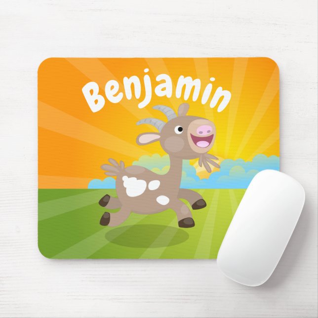 Cute happy billy goat cartoon mouse mat (With Mouse)