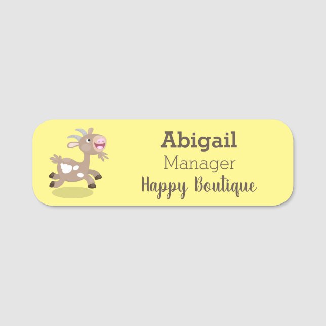 Cute happy billy goat cartoon  name tag (Front)