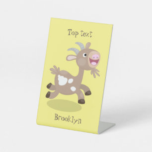 Cute happy billy goat cartoon pedestal sign