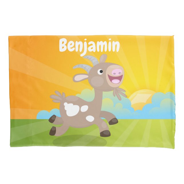 Cute happy billy goat cartoon pillowcase (Front)