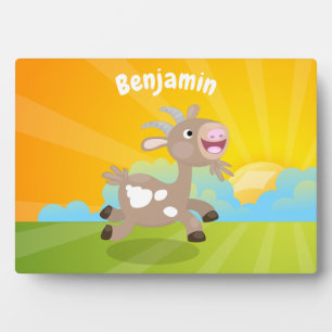 Cute happy billy goat cartoon plaque