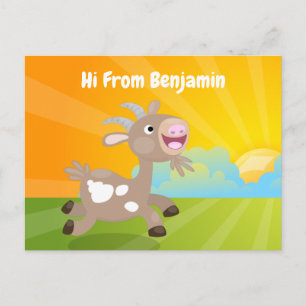 Cute happy billy goat cartoon postcard