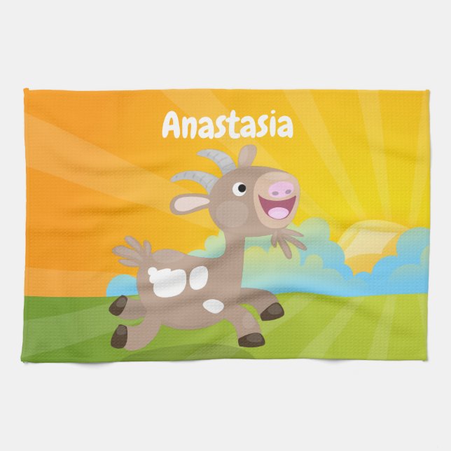 Cute happy billy goat cartoon tea towel (Horizontal)