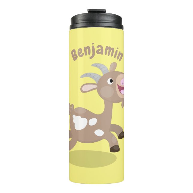 Cute happy billy goat cartoon thermal tumbler (Front)