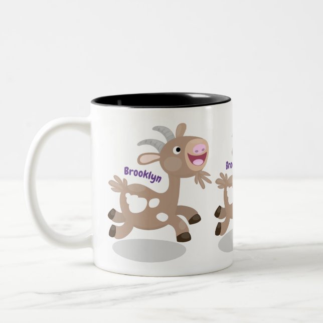 Cute happy billy goat cartoon Two-Tone coffee mug (Left)