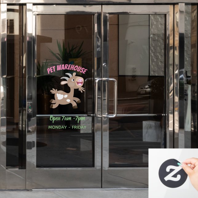 Cute happy billy goat cartoon window cling (Office Door)
