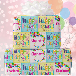 Cute Happy Birthday Add Her Name Wrapping Paper