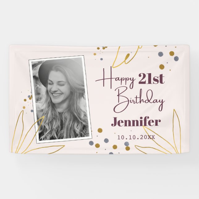 Cute Happy Birthday Any Year Personalised Banner (Horizontal)