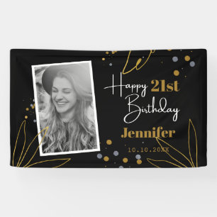 Cute Happy Birthday Any Year Personalised Black Banner