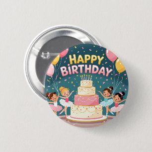 Cute Happy Birthday ballerina theme 6 Cm Round Badge