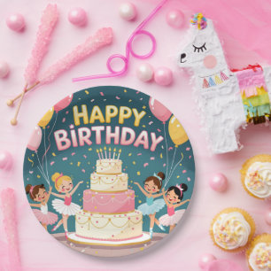 Cute Happy Birthday ballerina theme Paper Plate