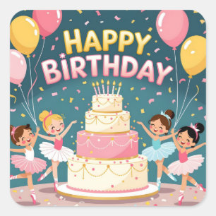 Cute Happy Birthday ballerina theme Square Sticker