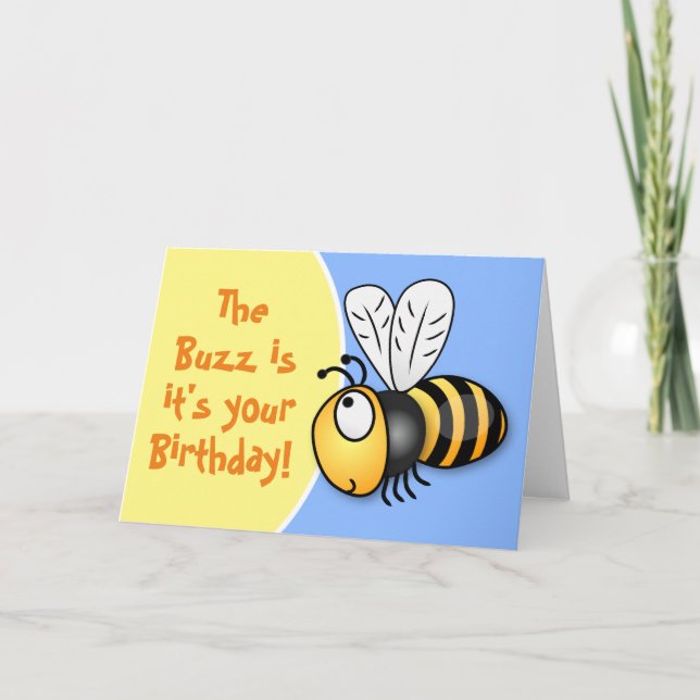 Cute happy birthday bee cartoon illustration card (Front)