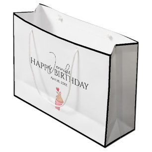 Cute Happy Birthday Black & White Large Gift Bag