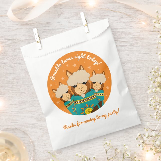 Cute Happy Birthday Boy Alpacas in Teal Serapes Favour Bags (Clipped)