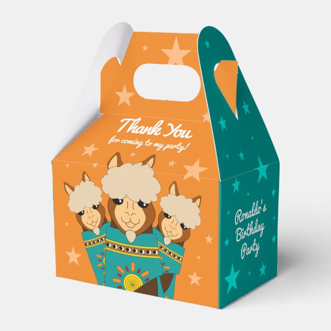 Cute Happy Birthday Boy Alpacas in Teal Serapes Favour Box (Front Side)
