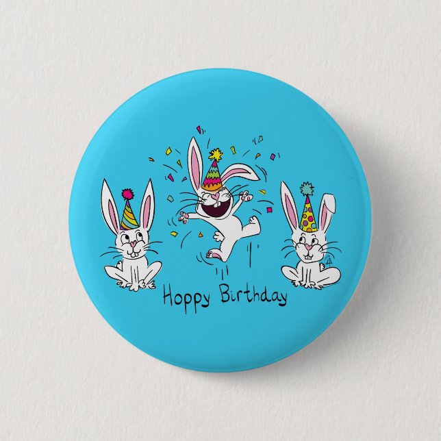 Cute Happy Birthday Bunny Rabbits Kids 6 Cm Round Badge (Front)