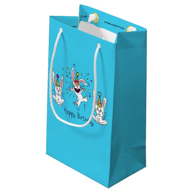 Cute Happy Birthday Bunny Rabbits Kids Small Gift Bag (Back Angled)