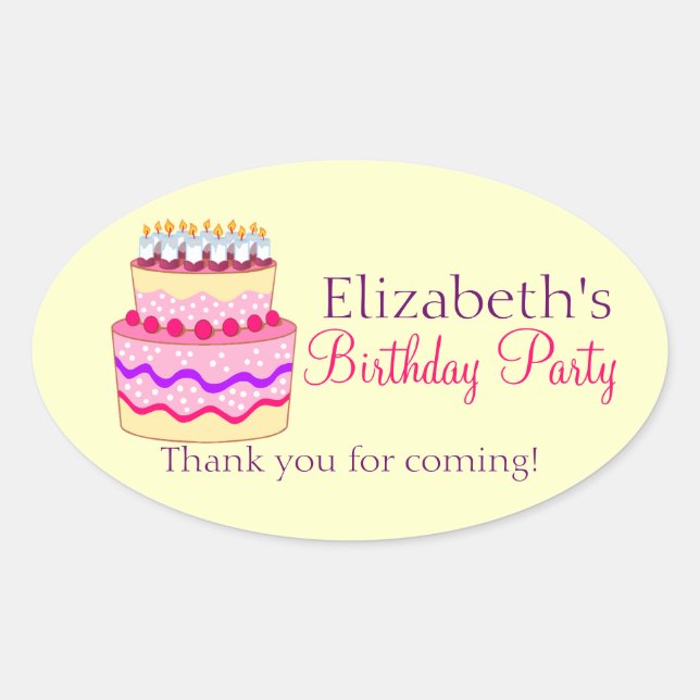 Cute Happy Birthday Cake Personalised Oval Sticker (Front)