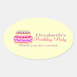 Cute Happy Birthday Cake Personalised Oval Sticker