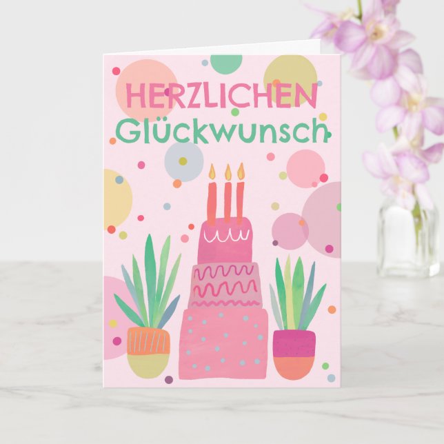 Cute Happy Birthday Cake Pink Colorful Card (Orchid)